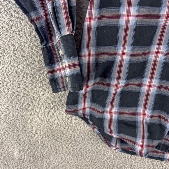 Wrangler Western Shirt Mens Medium Black Plaid Pearl Snap Cowboy Ranch Farm Work - Picture 5 of 10